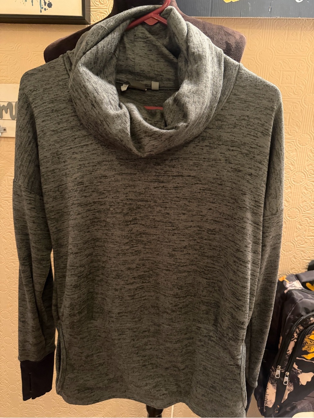 Athleta Heathered Gray Cowl-Neck Pullover